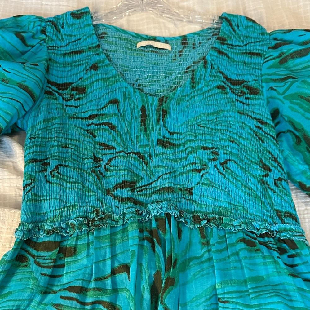 Chic Teal Patterned Midi Dress - image 3